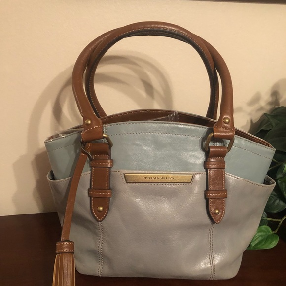 Tignanello two tone light blue & brown handle bag - Picture 1 of 16